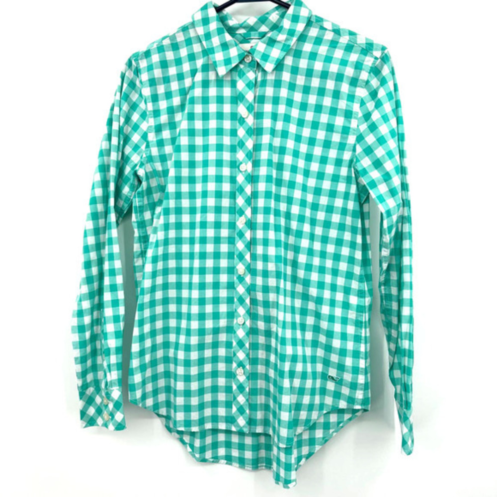 Vineyard Vines size 4 relaxed fit 100% cotton green and white gingham button up